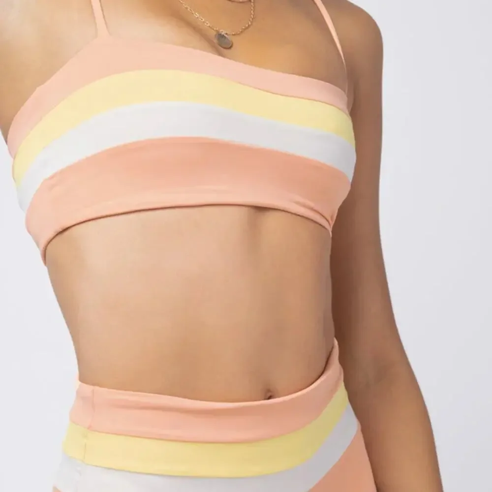 L*SPACE Rebel Stripe Bandeau Bikini Top Tangy Lemon Drop Cream XS NEW